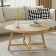 thumbnail image 1 of Modern 36 Inch Round Coffee Table – Industrial Style Center Table, Black Metal Frame, Wood Grain Top, Thick Legs, Adjustable Feet, Easy Assembly – Versatile for Living Room, Bedroom, Office, 1 of 6