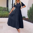 thumbnail image 2 of HXWCHs Robe de Voyage Femme Fluide Col en V Ceinture à Nouer Robe d'Été Décontractée Confortable Plage Évasée Maxi pour Printemps Marine P, 2 of 7