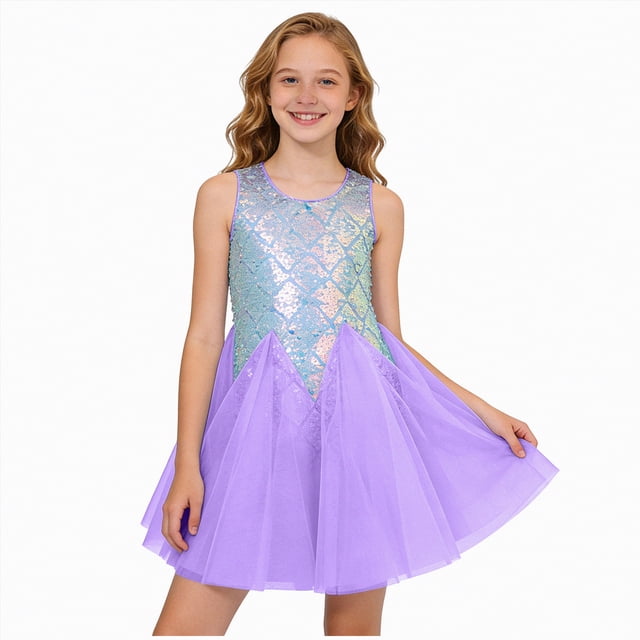 Gubotare Robe en Tulle pour Bébé Robe en Tulle pour Tout-Petit Fille Été à Volants Sans Manches Robe Décontractée de Mode pour Bébé Fille Taille 6-7 (Violet, 6-7 Ans)
