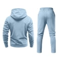 thumbnail image 5 of Hearthz Sweatsuits Men 2 Piece Outfit Drawstring Elastic Fleece Hoodie Jacket Sweatsuits Cargo Pants Solid Color Sweatsuits Men Light Blue S, 5 of 7