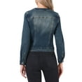 thumbnail image 3 of INSPIRE CHIC Women's Button Down Collarless Long Sleeve Cropped Denim Jacket M Washed Blue, 3 of 6