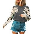 thumbnail image 1 of Pulls pour Femmes Décontractés Imprimé Léopard Patchwork Manches Longues Pull Tricoté Court, 1 of 4