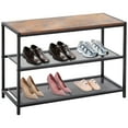 thumbnail image 2 of edx Shoe Rack Bench, 3-Tier Industrial Shoe Storage Organizer, 28.3inches Entry Bench with Mesh Shelves for Living Room, Entryway, Rustic Brown, 2 of 10