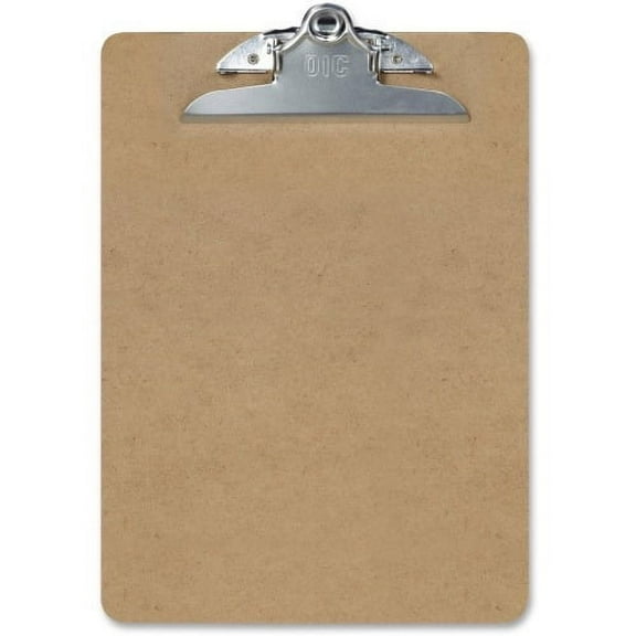 OIC Hardwood Clipboard 1" Clip Capacity - 8 1/2" x 11" - Spring Clip - Hardwood - Brown - 1 Each