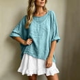 thumbnail image 7 of YuXingFu Maxi Dress Plus Size Mid-Length Scoop Neck Plus Size Womens Dress Long Sleeve Pleated Casual Summer Sky Blue S, 7 of 7