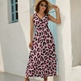 thumbnail image 5 of Pink Leopard Print Womens Night Club Maxi Dress V Neck Sleeveless Bohemia Long Dresses, 5 of 9