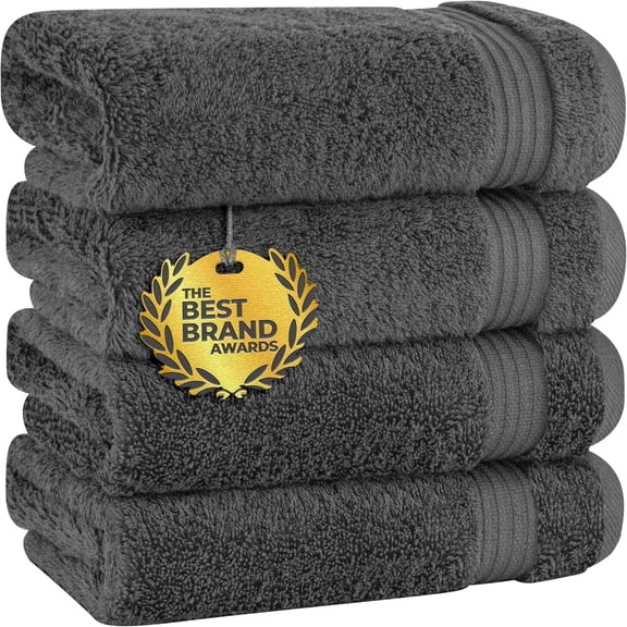 AUQ 100% Cotton Turkish Towel Set, Soft Absorbent Quick Dry, 4 Piece Hand Towel Set, Grey Hand Towels for Bathroom Dark Gray