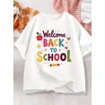 thumbnail image 1 of Girls' "Welcome Back to School" Graphic T-Shirt - 100% Cotton Casual Short Sleeve Round Neck Tee with apple & Pencil Design, Lightweight Summer Top for Back to School, Cute T Shirts, 1 of 7