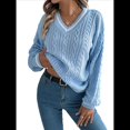 thumbnail image 2 of Suéter de Punto con Cuello en V y Larga para Mujer, Otoño 2025, Top Tipo Jersey, , Suave, Elegante y Casual. Azul L, 2 of 10