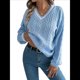 thumbnail image 2 of Suéter de Punto con Cuello en V y Larga para Mujer, Otoño 2025, Top Tipo Jersey, , Suave, Elegante y Casual. Azul S, 2 of 10