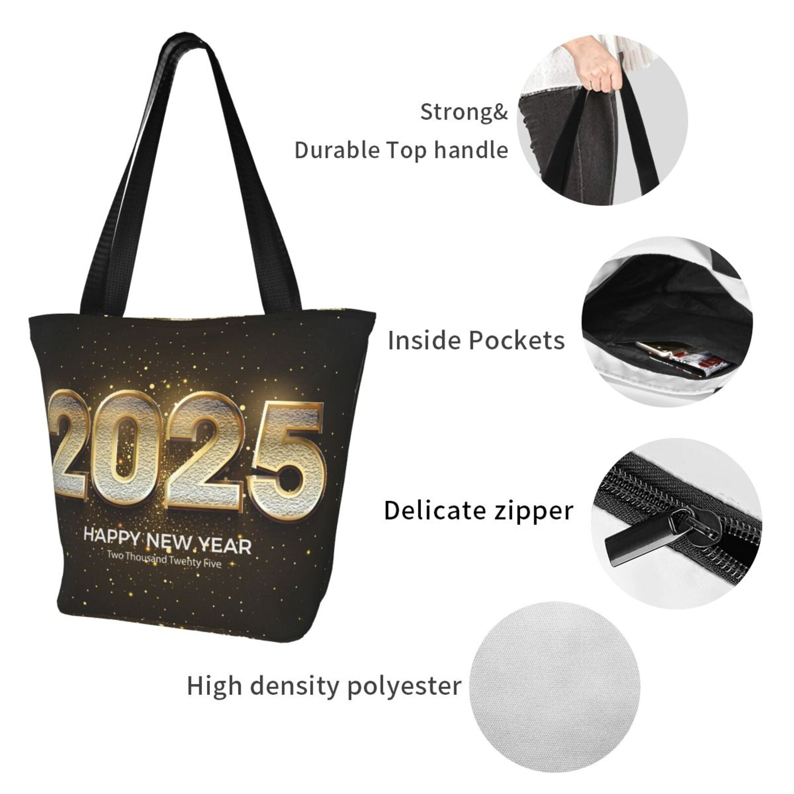 JUNZAN Happy New Year 2025 E for Shoulder Bag for Women,Tote Bag