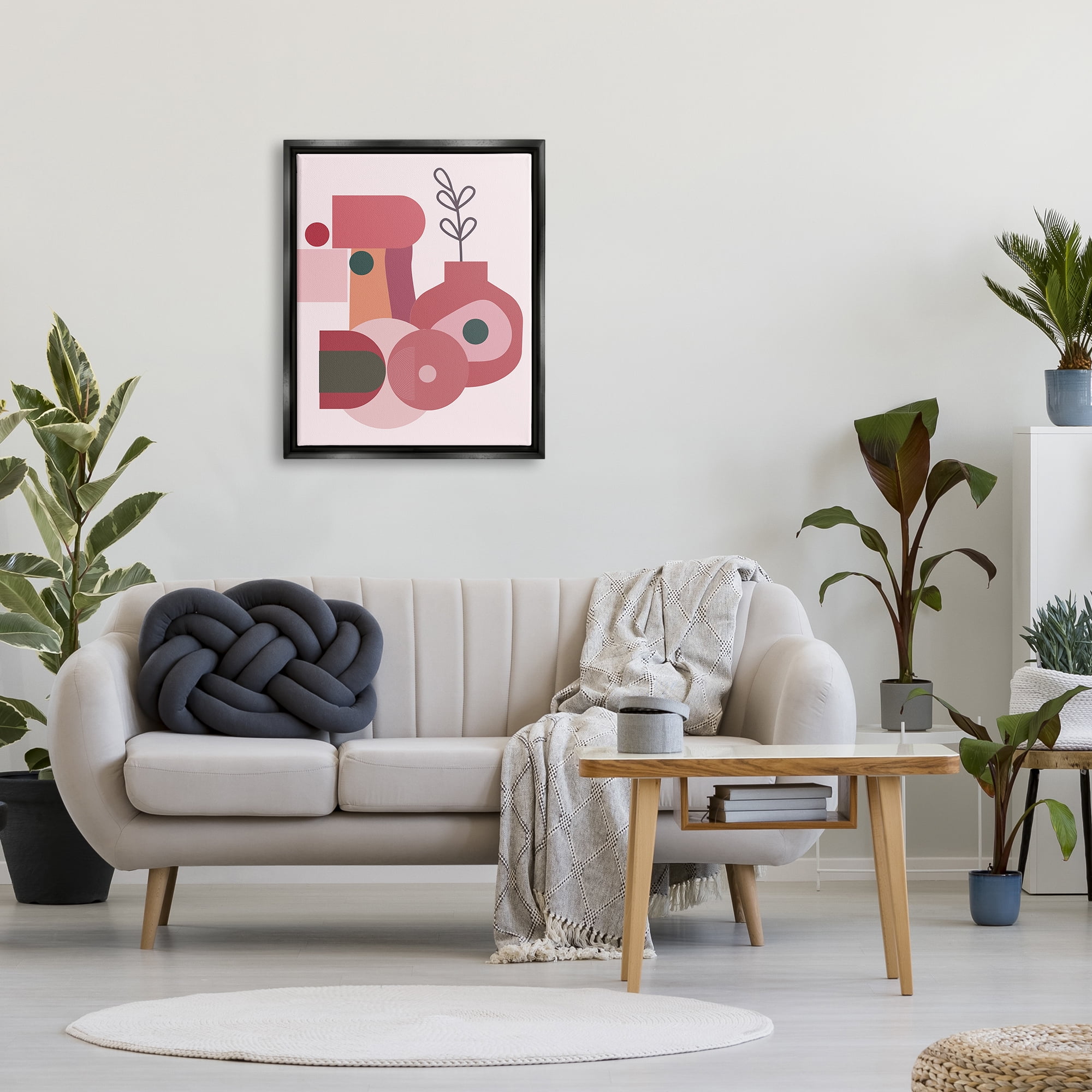 Stupell Industries Pink Abstract Flower Vase Botanical & Floral Painting Black Floater Framed Art Print Wall Art, 25 x 31