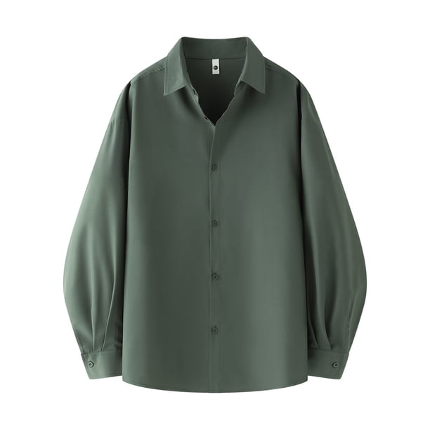 pstuiky camisa de manga larga para hombre, Camisa informal de manga larga para hombre, color liso, holgada y con solapa. tops de invierno para hombre xxxxxl