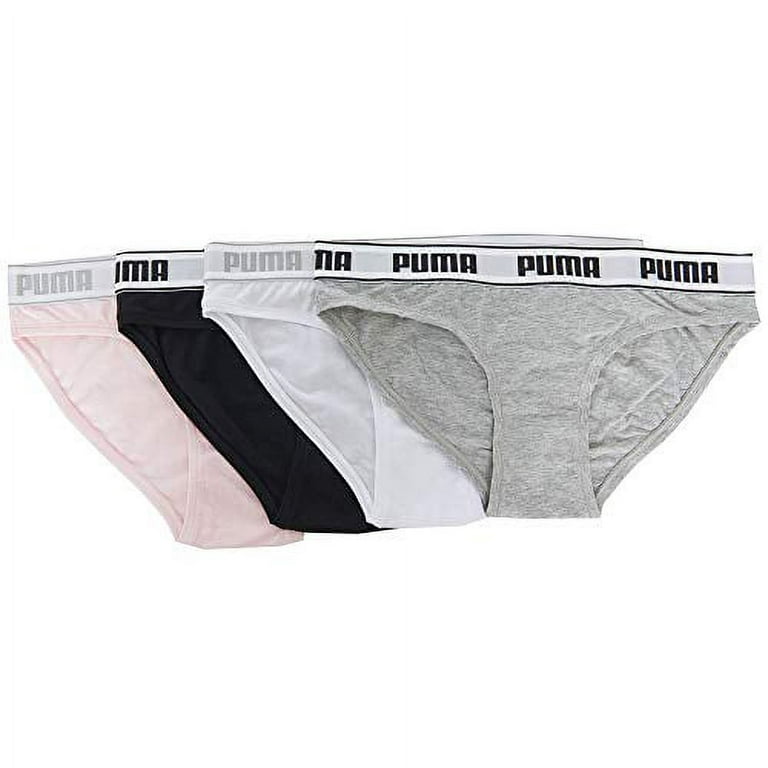 PUMA Women's 4-pk Stretch Bikini Panties L/Pink / gray / white / black