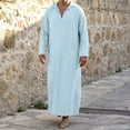 thumbnail image 3 of Mens Kaftan Thobe Long Sleeve Loose Casual V Neck Hooded Linen Robe Long Gown with Pockets Arabic Robe, 3 of 6
