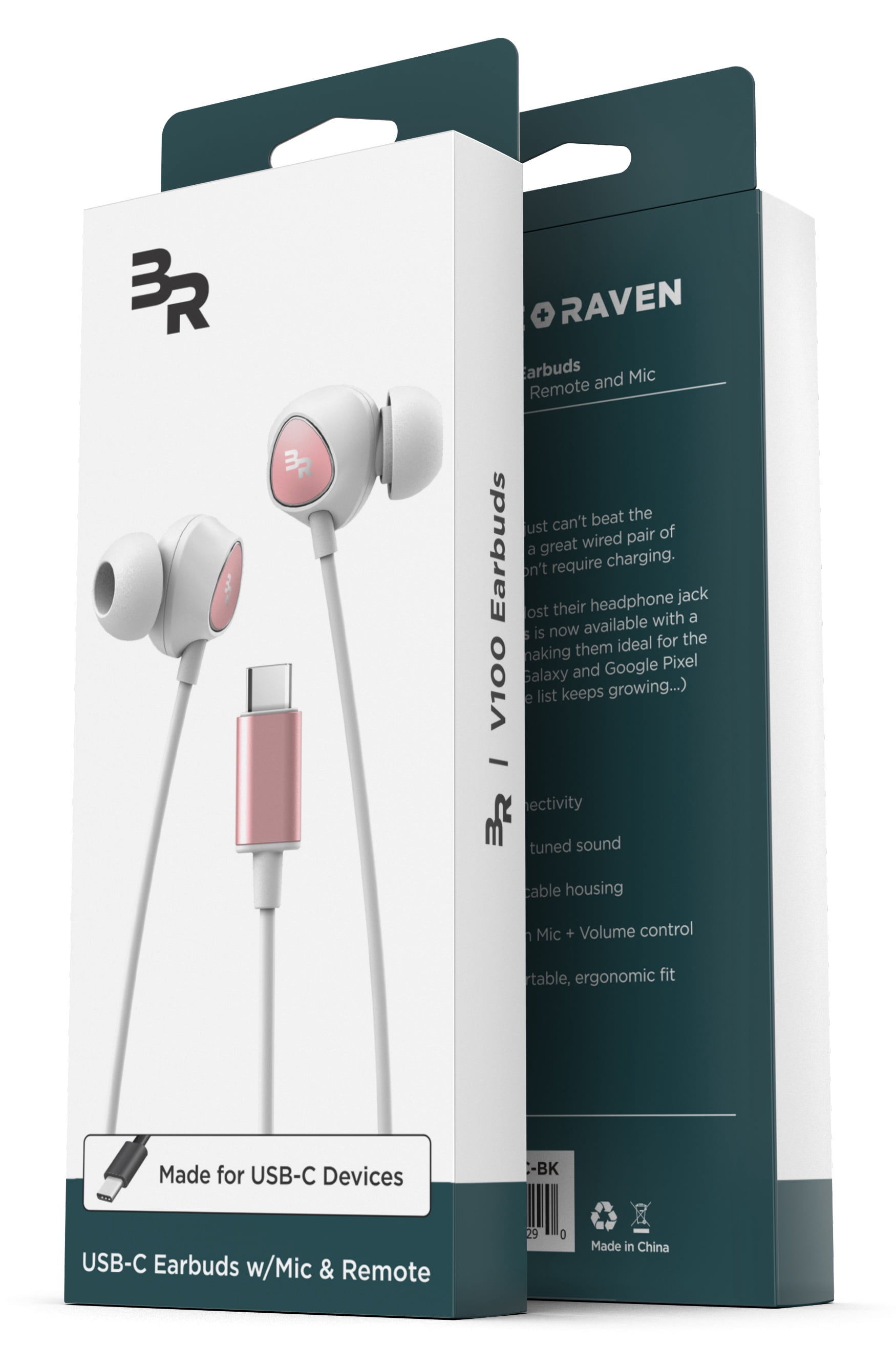 Thore USB C Headphones with Mic - Wired In-Ear USB Type C Earbud Earphones, V100 (For Pixel 6/5/4/Pro S21/Note 20 Ultra) Rose Gold