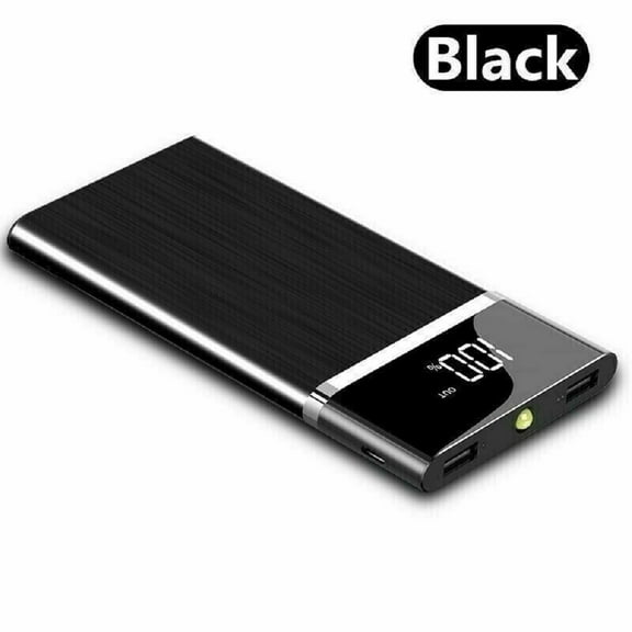 Ultra-Thin Portable External Battery Huge Capacity Power Bank 10000mAh Charger,Metal,5V, LED, ,Black.