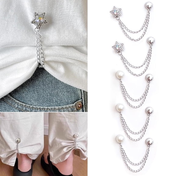 5 Pack Magnetic Clothing Clips for Women – Instant Garment Tailoring Solution | Secure Shirt Hem Adjuster, Sleeve Cinch Clip for T-Shirts/Blouses/Dresses, Hijab & Scarf Holder with Chain
