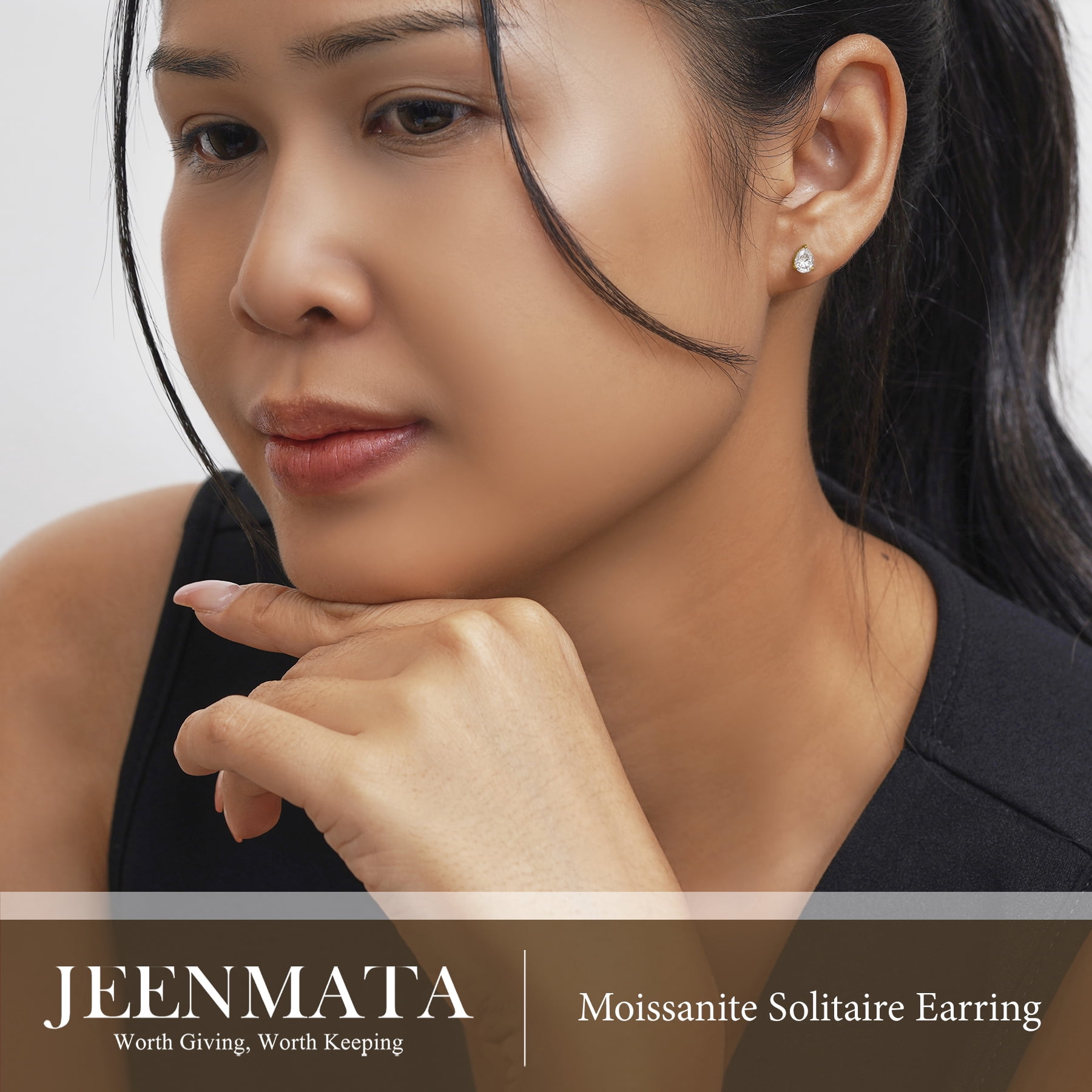 JeenMata 0.5 Carat Pear Cut Moissanite Minimalist Solitaire Stud Earrings in 18k Yellow Gold Plating for Women