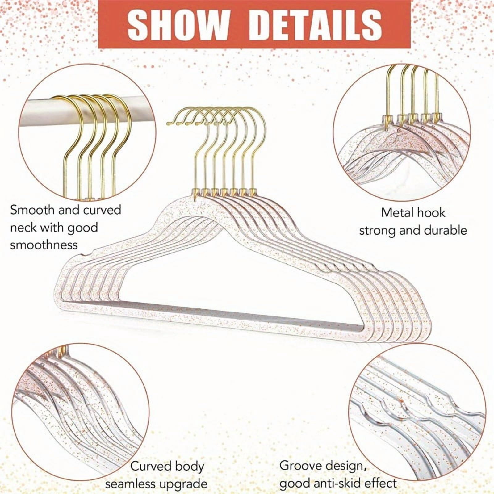 5 Pack Premium Heavy Duty Glitter Acrylic Hangers, Clear Invisible Clothes Hangers, Durable Plastic Clothes Hangers with Bling Glitter, Pants, Suits, Shirts, Skirts& Dress Clothes, Closet Organizer