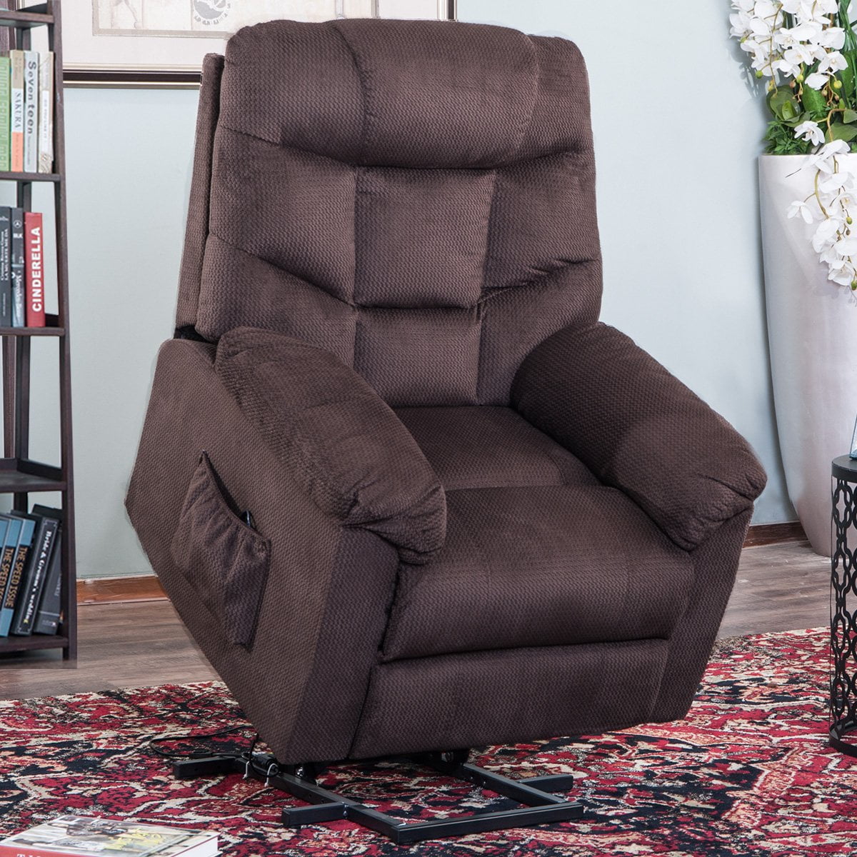 euroco standard pu leather power lift push back recliner brown   walmart