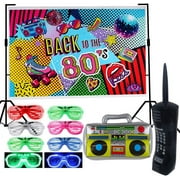 9 Pack 80s Party Backdrop Decoration Supplies Set- Inflatable Retro Mobile Phone Boombox LED Shutter Shading Glasses Party Favors 80s 90s Hip Hop Glow Theme Birthday Decor