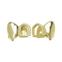 Unique Bargains 1 Set Fake Grills Hip Hop Left and Right Teeth Grillz Gold Tone