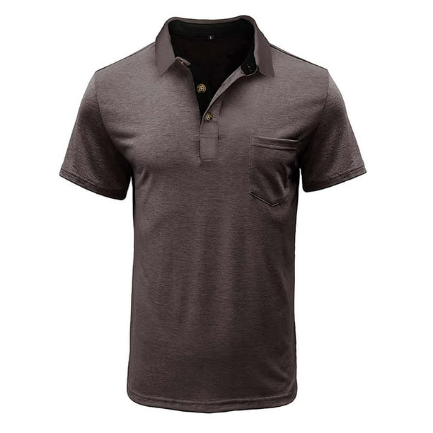 camiseta de verano de color solido para hombre con cuello abierto de 3 botones y top de manga corta con botones cafe 3xl Walmart en linea