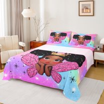 jejeloiu Cute Black Girly Twin Sheet Sets,Fairy Tale Princess Twin Fitted Sheet,Colorful Ombre Flat Sheet For Teens,Microfiber Bedroom Decor,3 Pieces