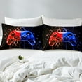 thumbnail image 4 of Erosebridal Neon Red Blue Gamepad Bed Sheets Twin , Gradient Lines Bedding Sets Twin Size, Gamer Room Decorative 3-Piece, 4 of 7