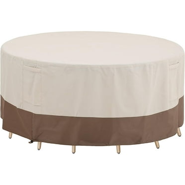 Outdoor Round Patio Furniture Covers Waterproof, Outside Table and Chair Covers (96" DIAx23 H) Beige Coffee