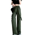 thumbnail image 3 of USNSM High Waist Cargo Pants for Women Baggy Pants Elastic Multiple Pockets Wide Leg Trousers Joggers Y2k Hiking Pants Army Green XL, 3 of 3