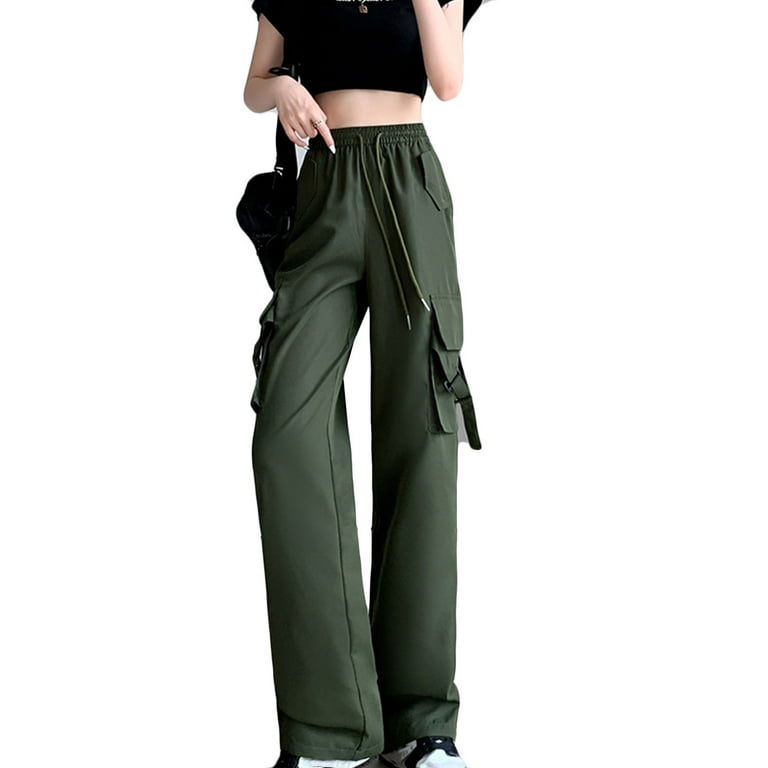RYDCOT Cargo Pants for Women High Waisted Wide Leg Drawstring