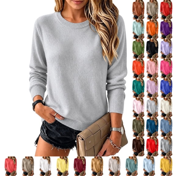 UDAUDU Womens Wool Blend Sweater Crewneck Casual Long Sleeve Soft Knit Tops Fashion Pullover Lightweight Business Clothing L