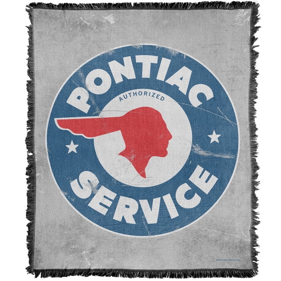 Pontiac Blanket, 50'x60' Service Old Sign Woven Tapestry Cotton Blend Fringed Throw Blanket