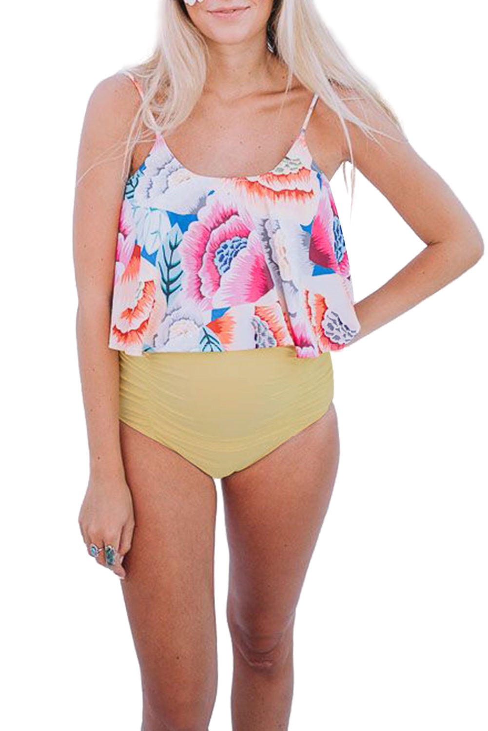Bhome Maternity Two Pieces Bikini Set High Waisted Swimsuit Ruffle Summer Swimwear 