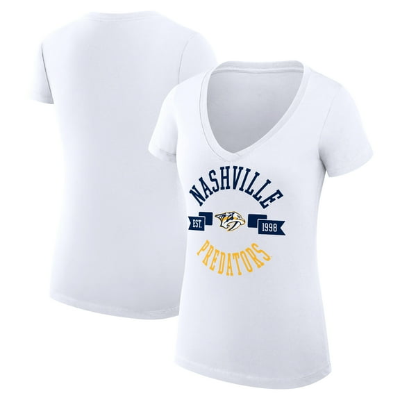 Women's G-III 4Her by Carl Banks White Nashville Predators Super-Slim Fit Lightweight City Graphic V-Neck T-Shirt