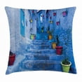 thumbnail image 1 of Blue Throw Pillow Cushion Cover, Street with Colorful Flower Pots in City of Chefchaouen in Morocco Travel Village, Decorative Square Accent Pillow Case, 20 X 20 Inches, Multicolor, by Ambesonne, 1 of 2