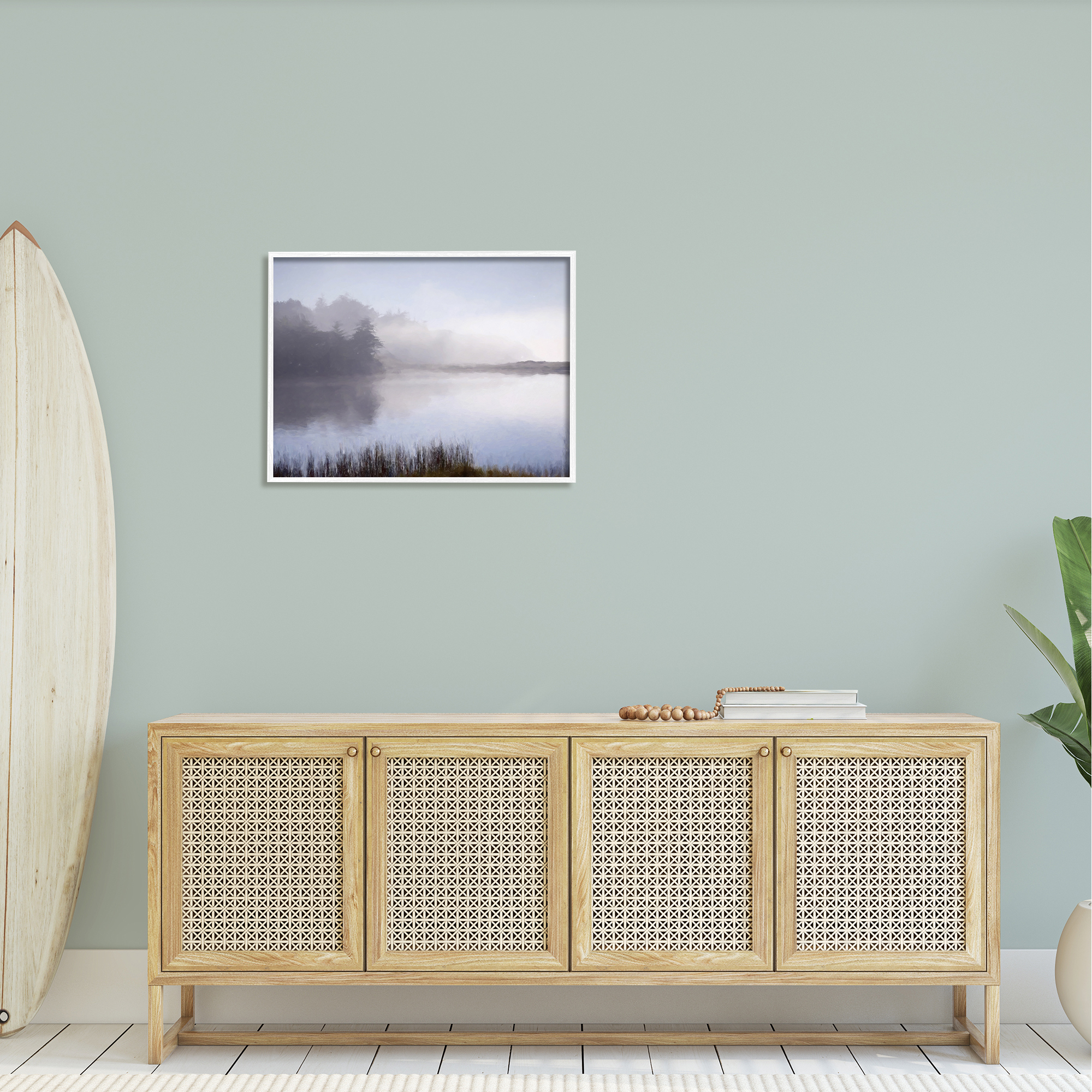 Stupell Foggy Lake Woodland Reflection Landscape Photography White Framed Art Print Wall Art