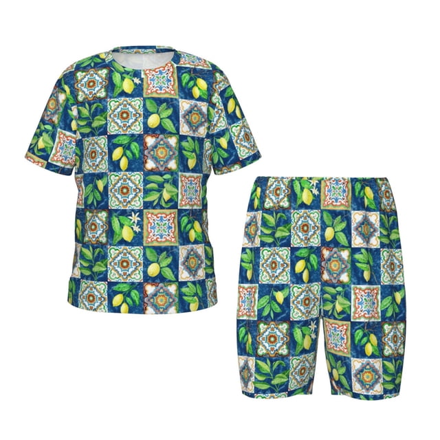 Balery Lemon and Leaves Conjunto de Pijama Infantil de Manga Corta con Estampado – Ropa de Dormir de Algodón Suave-XX-Large