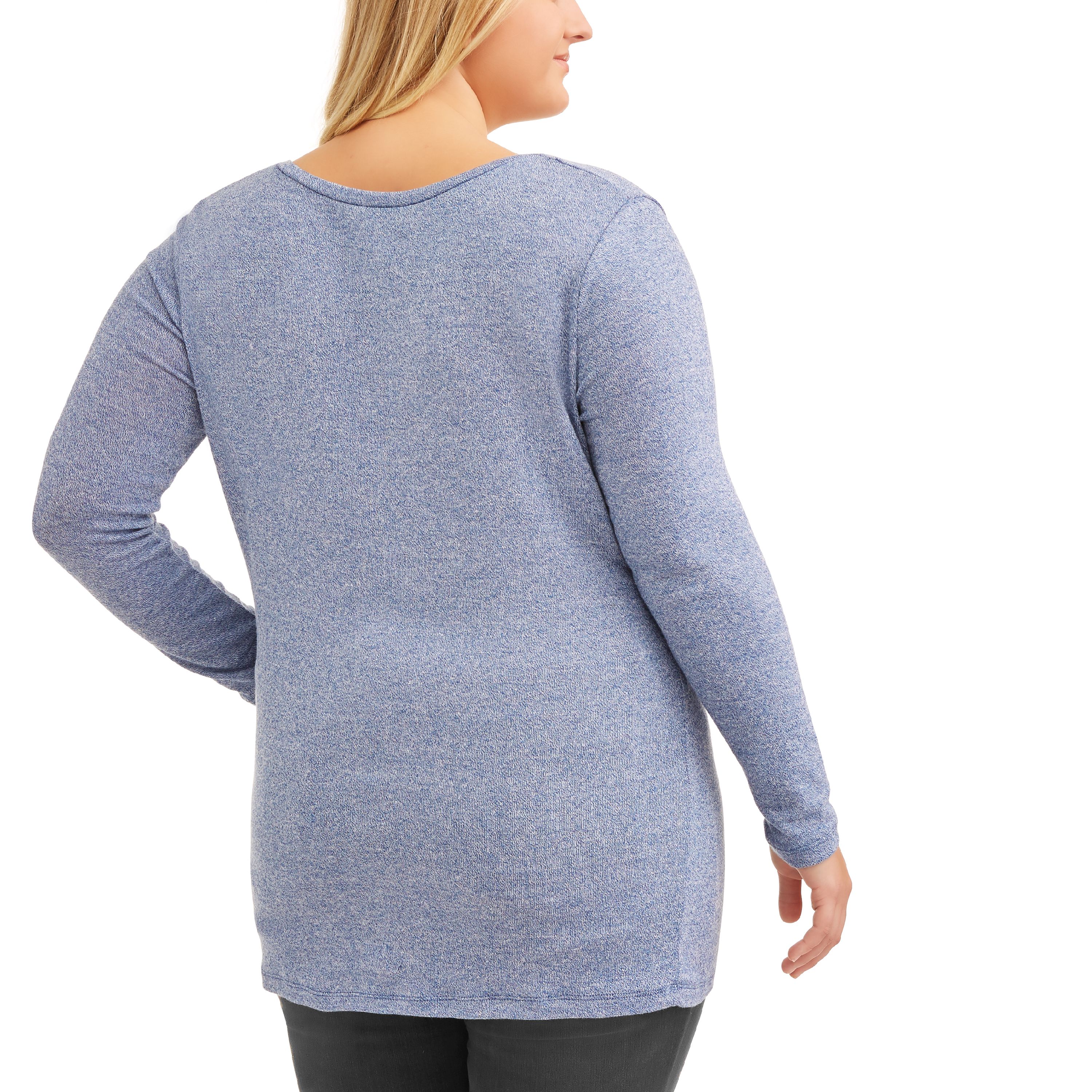 Plus Size Long Sleeve Strappy V-Neck Tee - image 2 of 3