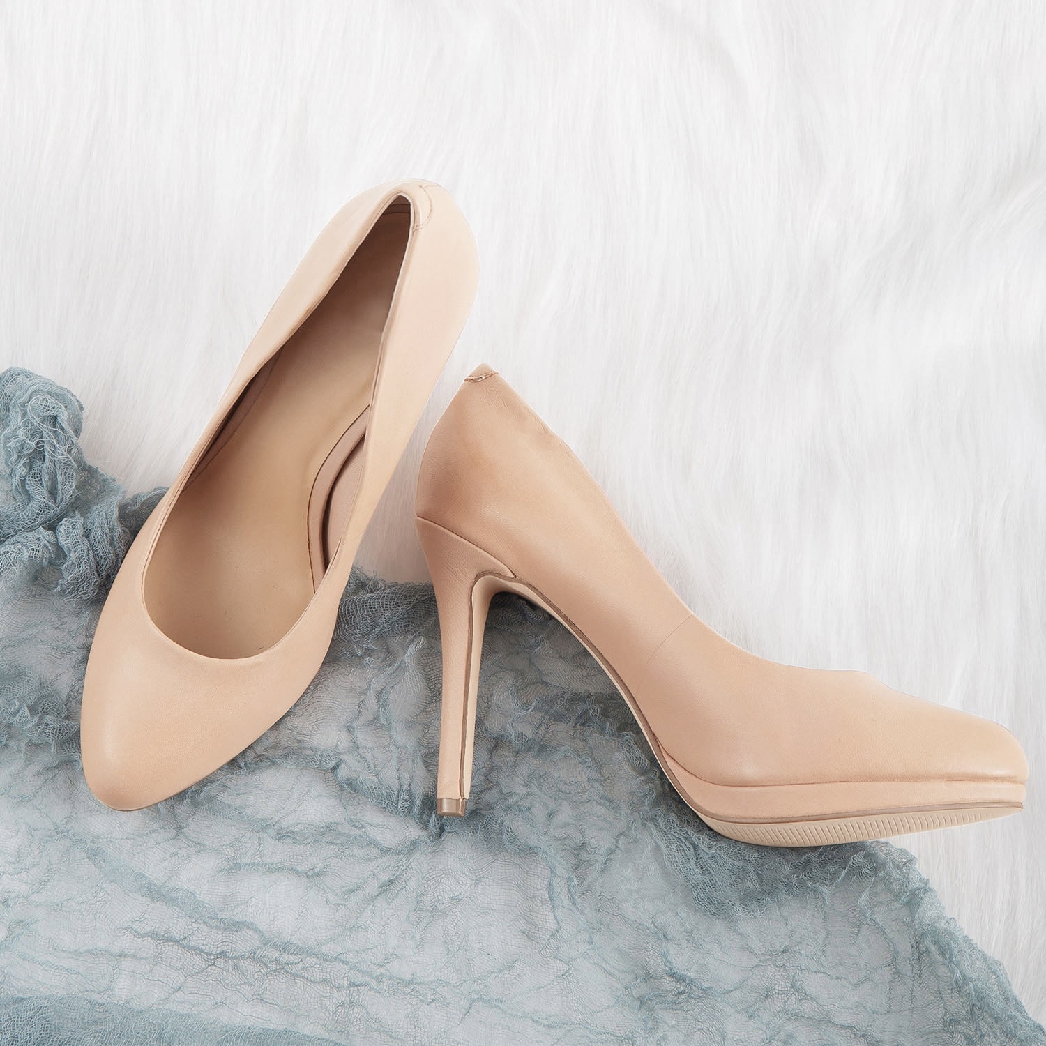Carcuume Women's 100% Leather Platform Pumps Pointed Toe Stiletto Heels Vintage Wedding Party Dress Shoes, GFE-Nude-10