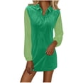 thumbnail image 2 of Women's Casual V Neck Long Sleeve Tunic Dress Mesh Polka Dot Sleeve Mini Shift Dress Loose Fit Breathable Comfy Chic Style Date Night Cocktail Party Apparel, 2 of 6