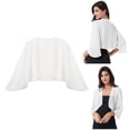 thumbnail image 6 of renvena Women's Elegant Bolero Shawl Shrugs 3/4 Sleeve Chiffon Open Front Cardigan Cover Ups Size -3XL Ivory L, 6 of 7