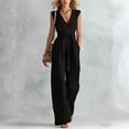 thumbnail image 2 of Women's V Neck Wide Leg Jumpsuit Sleeveless Belted Casual Dressy One Piece Outfit, 2 of 5