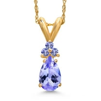 Gem Stone King 14K Yellow Gold Blue Tanzanite Pendant Necklace for Women | 0.75 Cttw | Gemstone December Birthstone | Pear Shape 7X5MM | With 18 inch Chain
