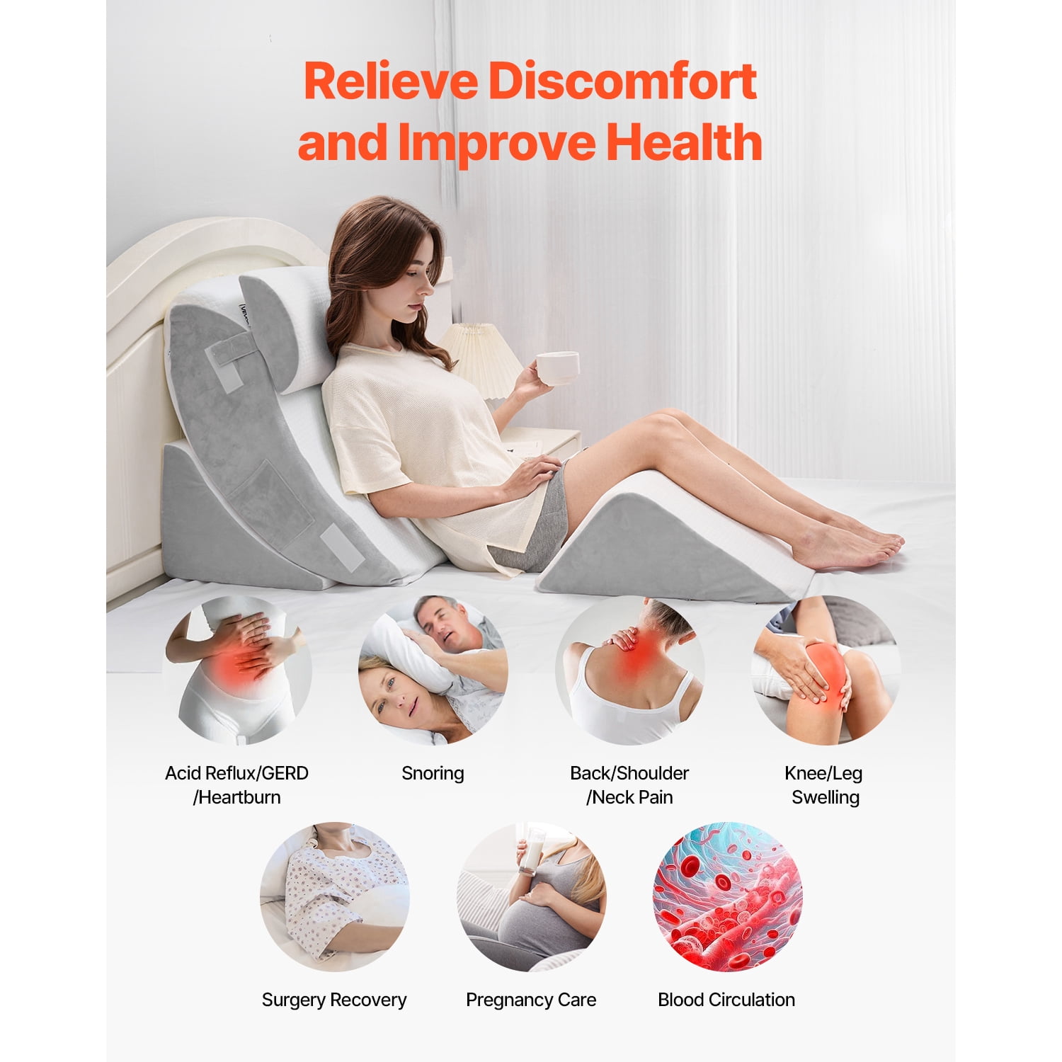 KFFKFF Sleep Aid Pillow, Set of 4, Customizable Orthopedic Bed Wedge, Assists Leg Neck Shoulder, Post-Operative Comfort Pillow for Back Discomfort, Digestive Issues, Snoring Mitigation