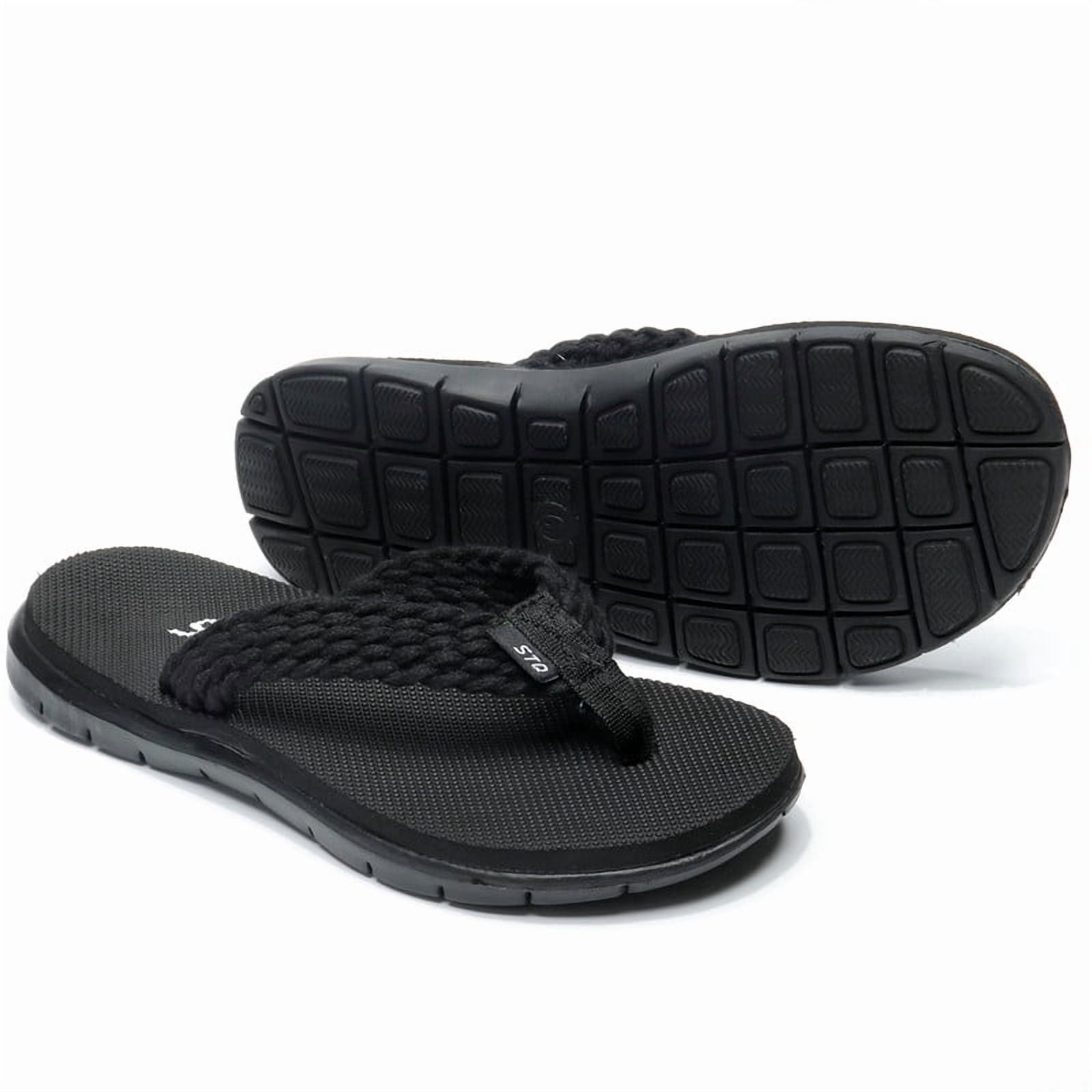 Flip Flops for Women Quick Dry Yoga Mat Beach Sandals Comfortable for Summer All Black Size 8