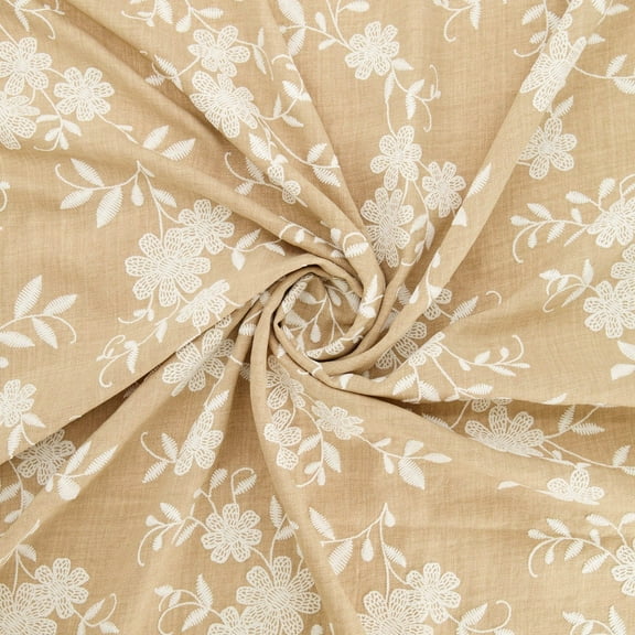 Zelouf Lola Floral Puff Print On Twill  , Sewing, DIY, Crafts Fabric by the Yard, Khaki, 3 Yard