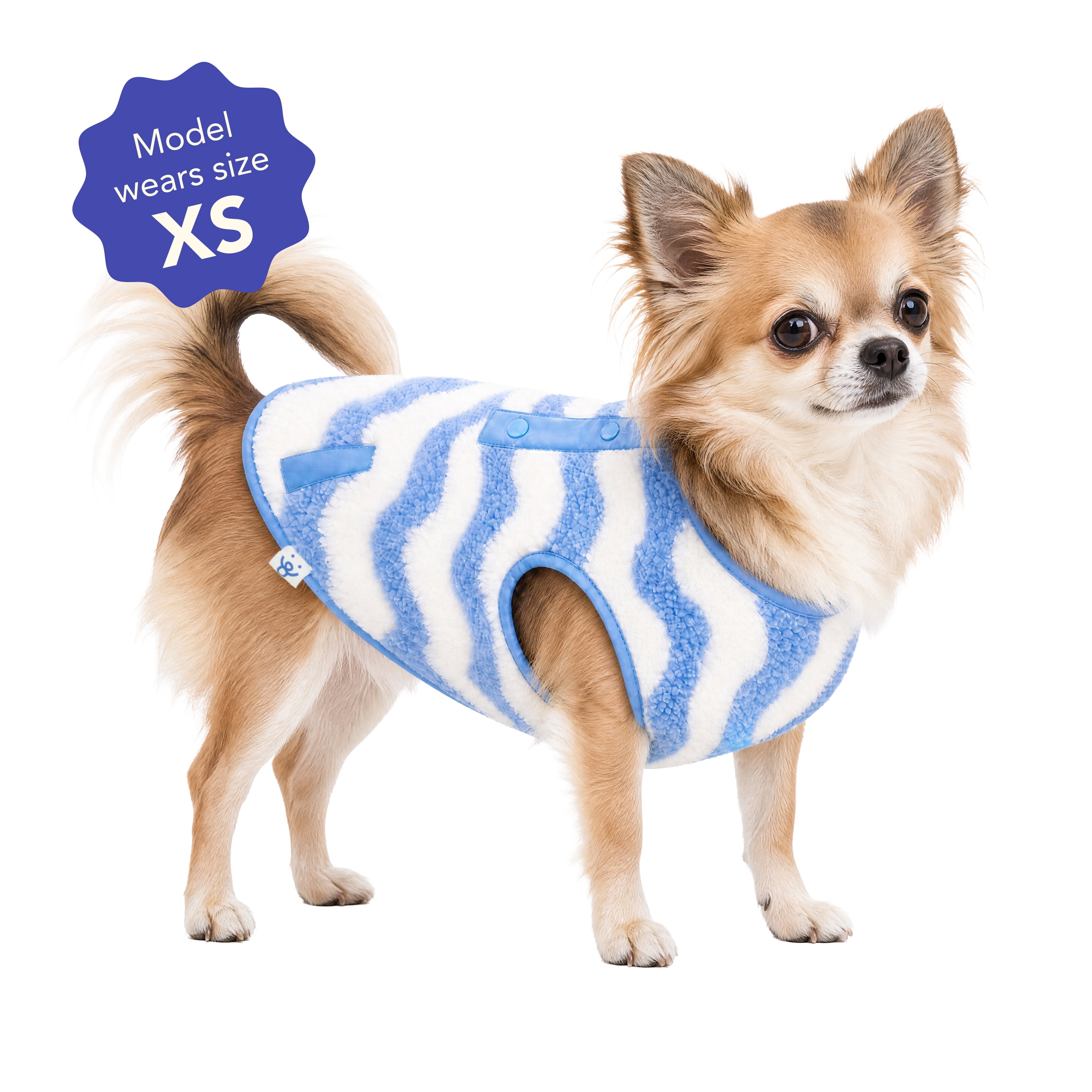 Oodles Wavy Stripes Fall Sherpa Dog Jacket, Blue, XS